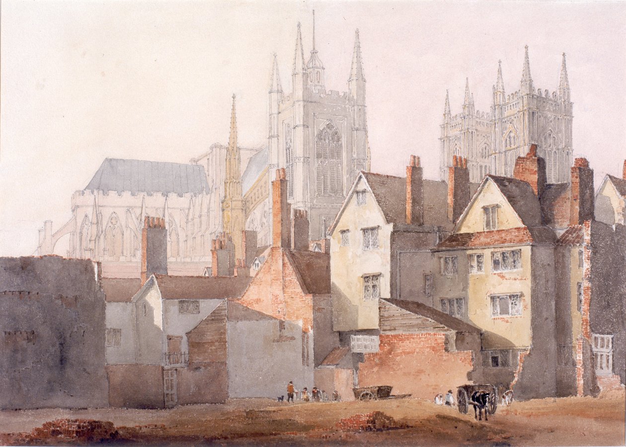 Old Westminster, 1811 (penna och wc på vävt papper) av David Cox