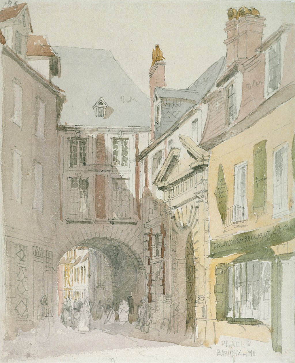 Place Barthelme, Paris, ca 1829 (wc och grå tvätt över penna på papper) av David Cox