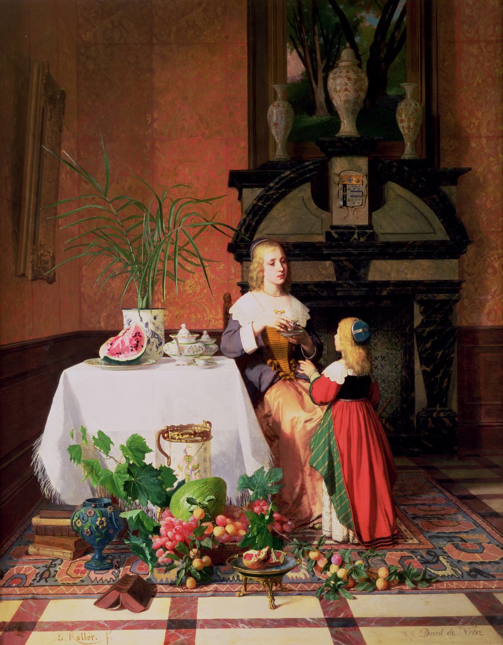 Interiör med figurer och frukt (olja) av David Emil Joseph de Noter