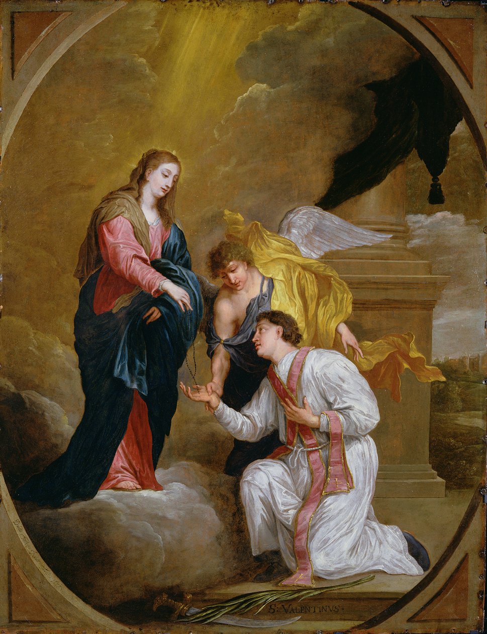 Den helige Valentin knäböjande i bön (olja på koppar) av David III Teniers