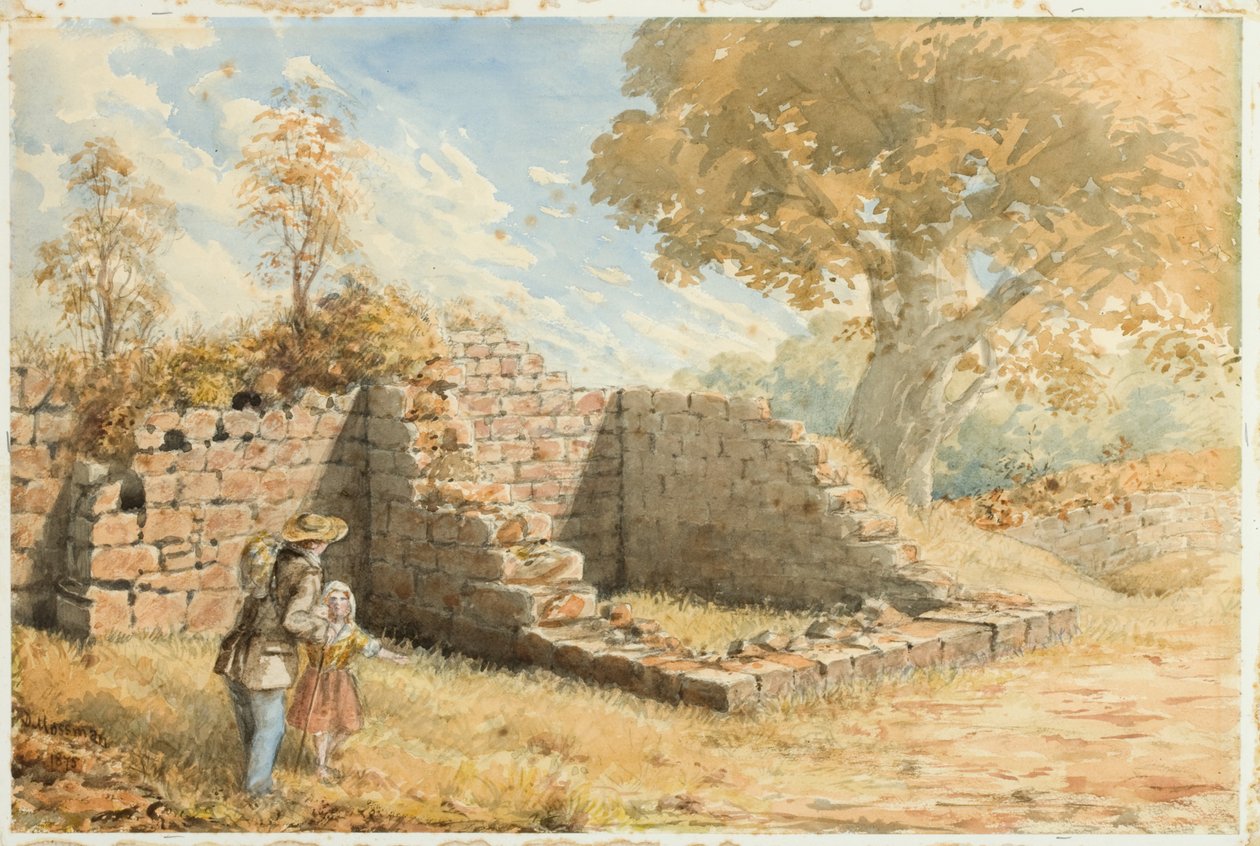 Roman Wall - Turret på Blackcarts Farm (akvarell på papper (på kort)) av David Mossman