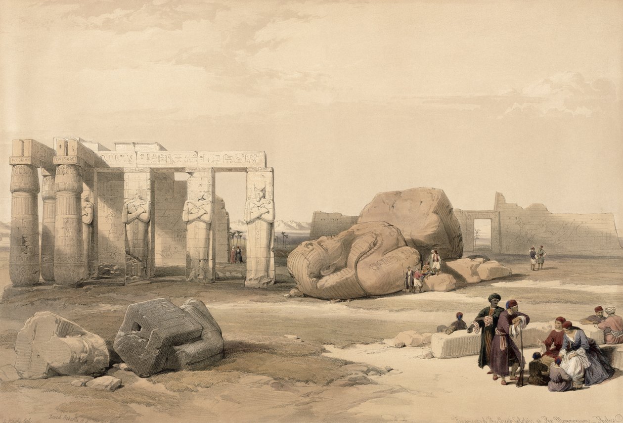 Fragment of the Great Colossus at The Memnonium, Thebe, från Egypten och Nubia, Vol.1 av David Roberts