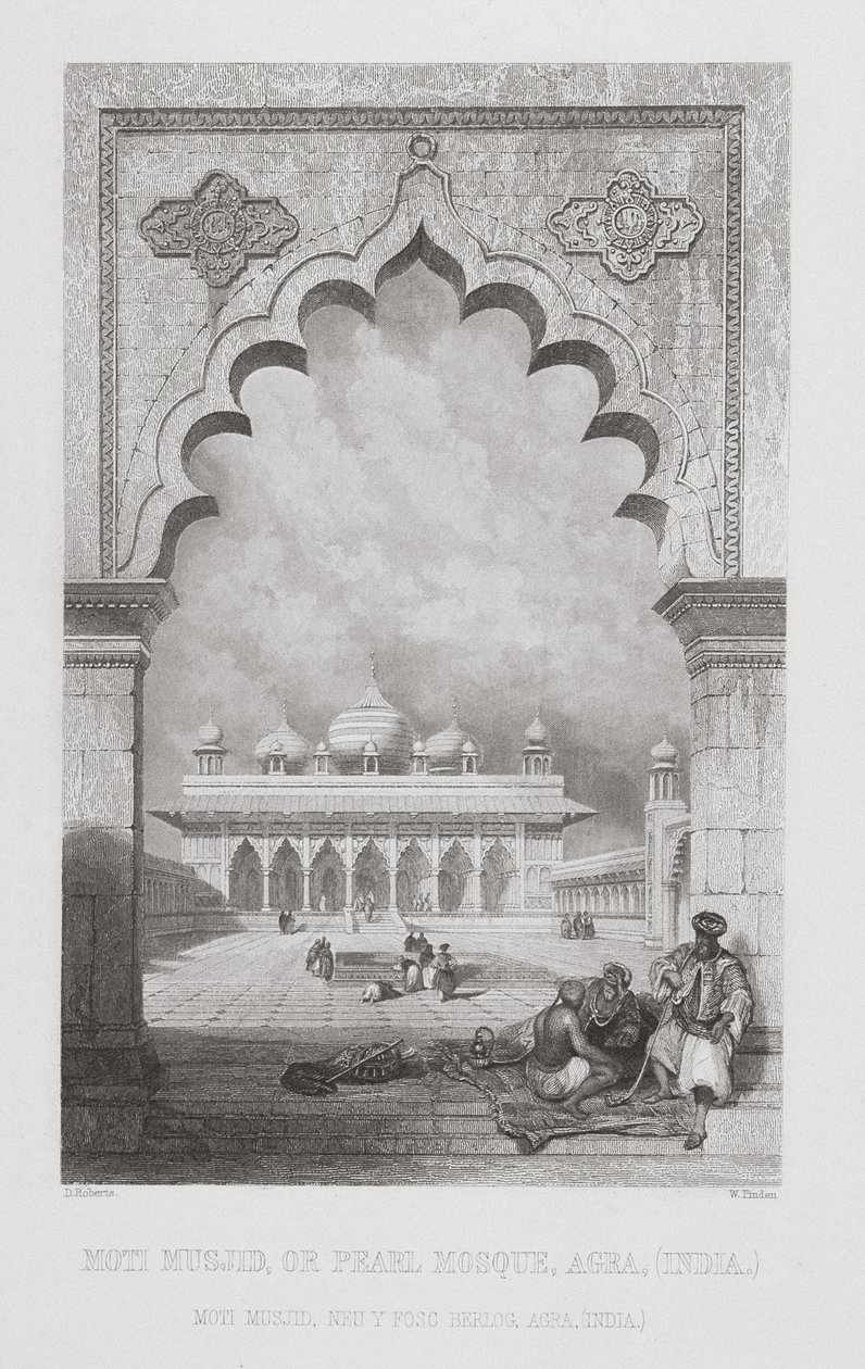 Moti Musjid, eller Pearl Mosque, Agra, Indien, graverad av W. Finden, från "World Religion", utgiven av A. Fullarton und Co. av David Roberts
