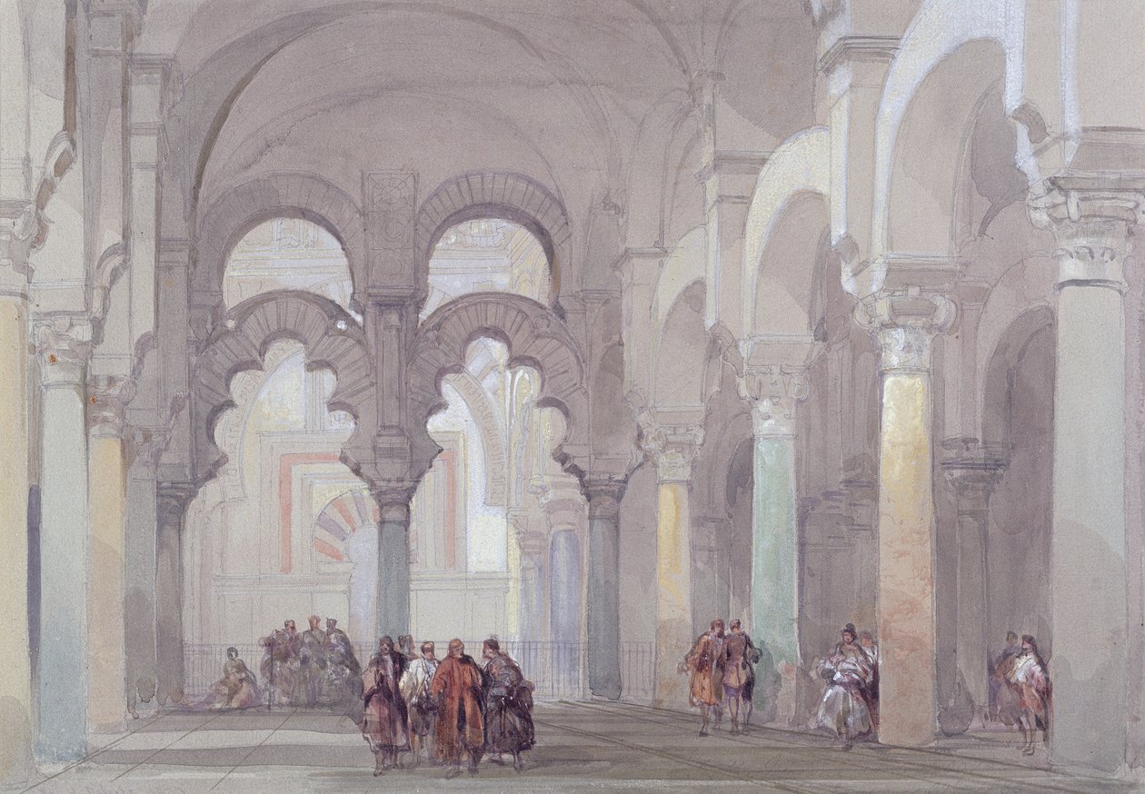 Moskén i Cordova, 1833 (wc med gouache över grafit på papper) av David Roberts