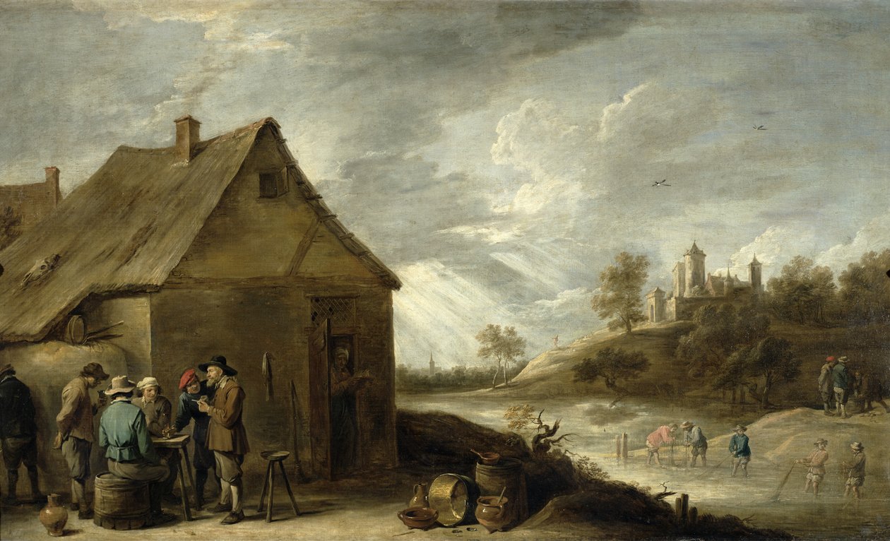 Värdshus vid en flod av David Teniers the Younger