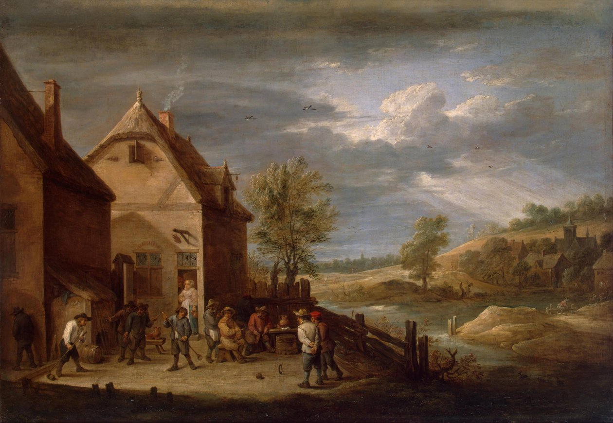 Landskap med bonde bowling av David Teniers the Younger