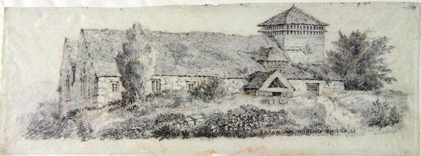 Llanfair Church, North Wales, ca 1813 av David Cox