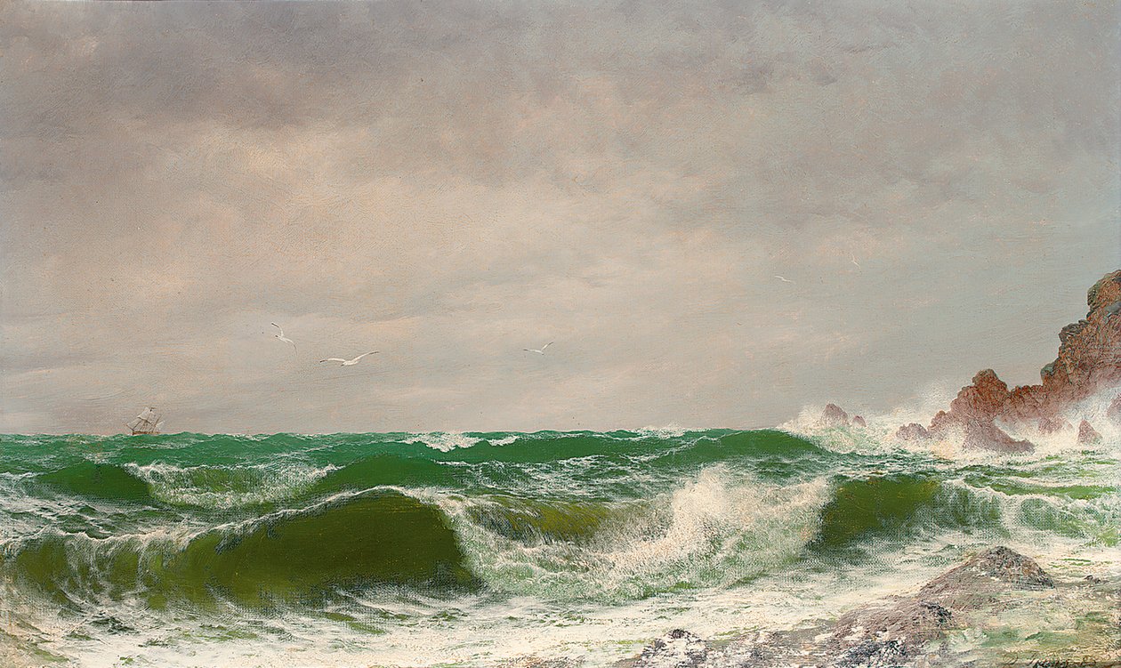 Vågor som slår mot en stenig kust, 1885 av David James