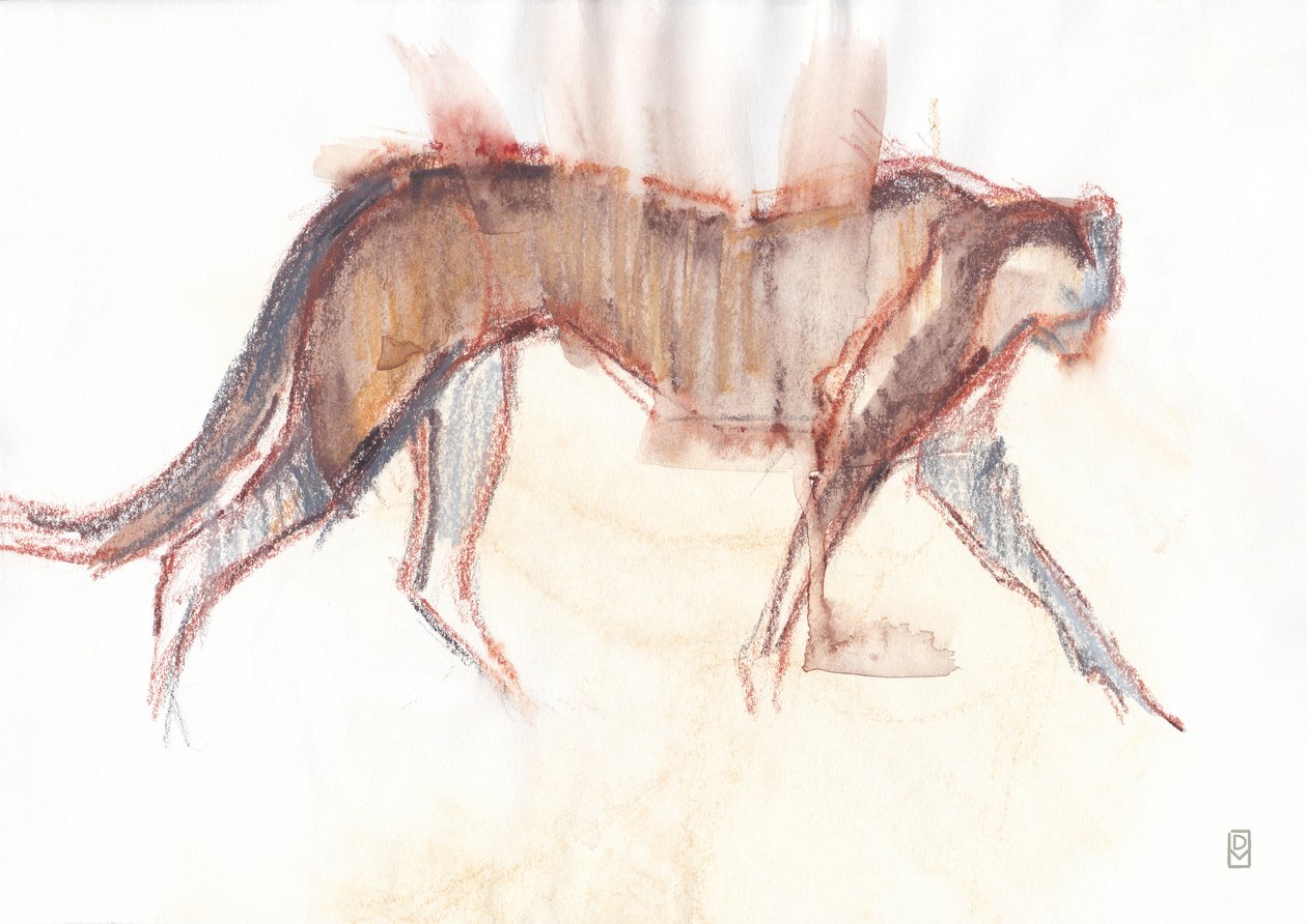 Gepardjakt, 2019 (krita/akvarell på papper) av David Mayer