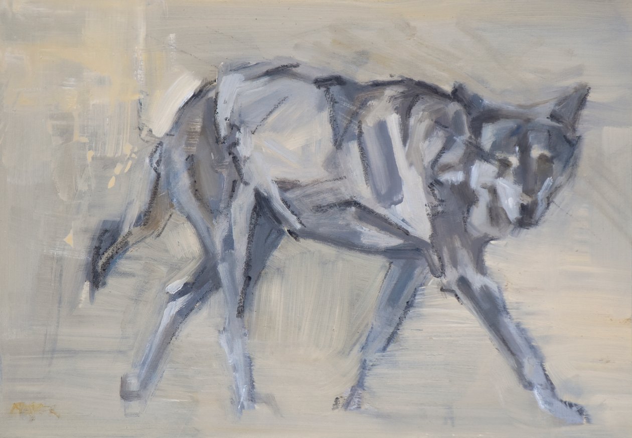 Wolf 11, 2023 (olja på pannå) av David Mayer