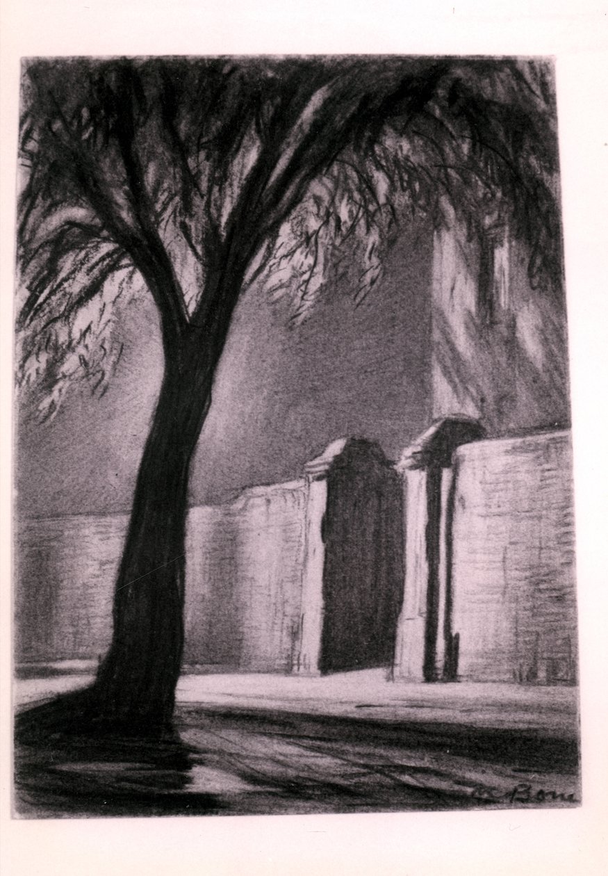 Förortsnatt, ca 1920 (kol) av David Muirhead Bone