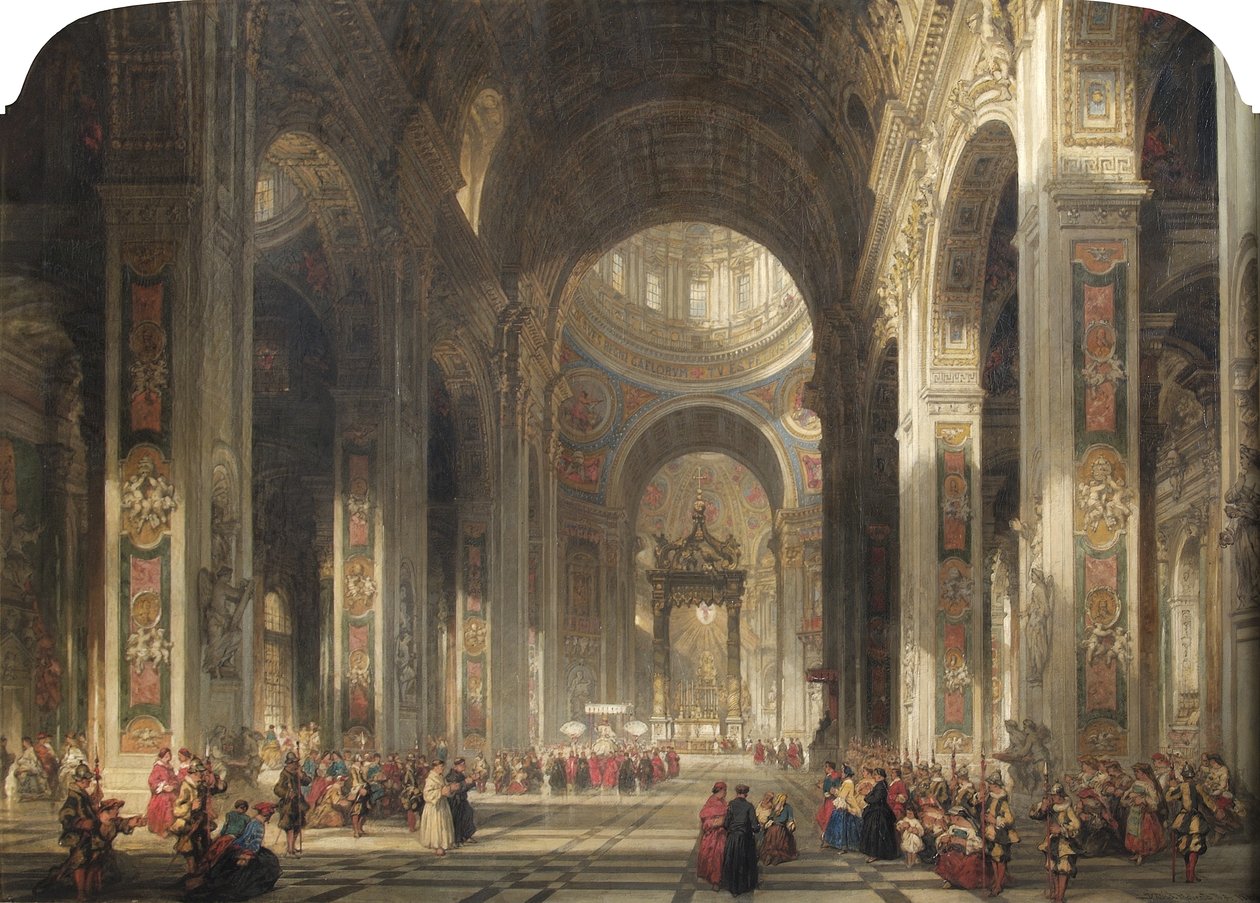St Peters interiör, Rom, 1862 av David Roberts
