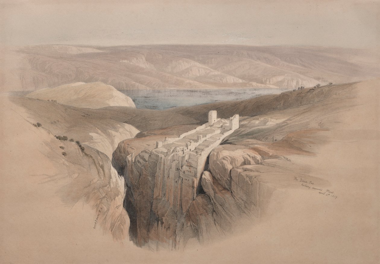 Döda havet blickar mot Moab, 1839. av David Roberts