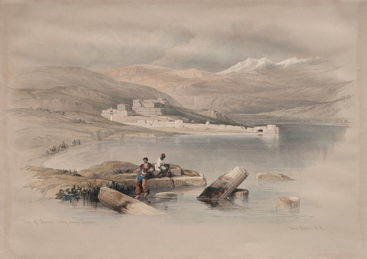 Staden Tiberias blickar mot Libanon, 1839. av David Roberts