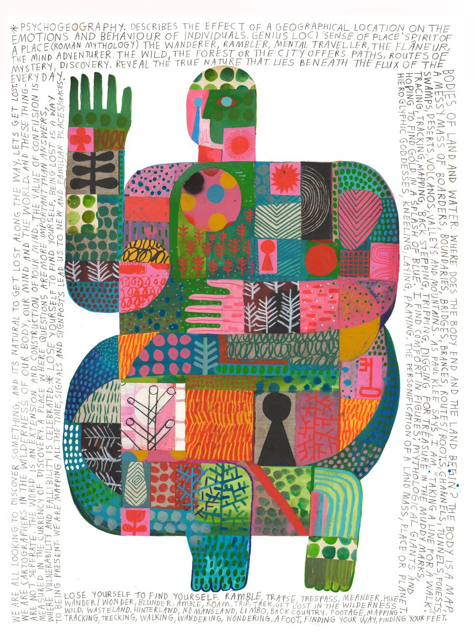 Psykogeografi, 2023 (akryl och blyerts på papper) av David Shillinglaw