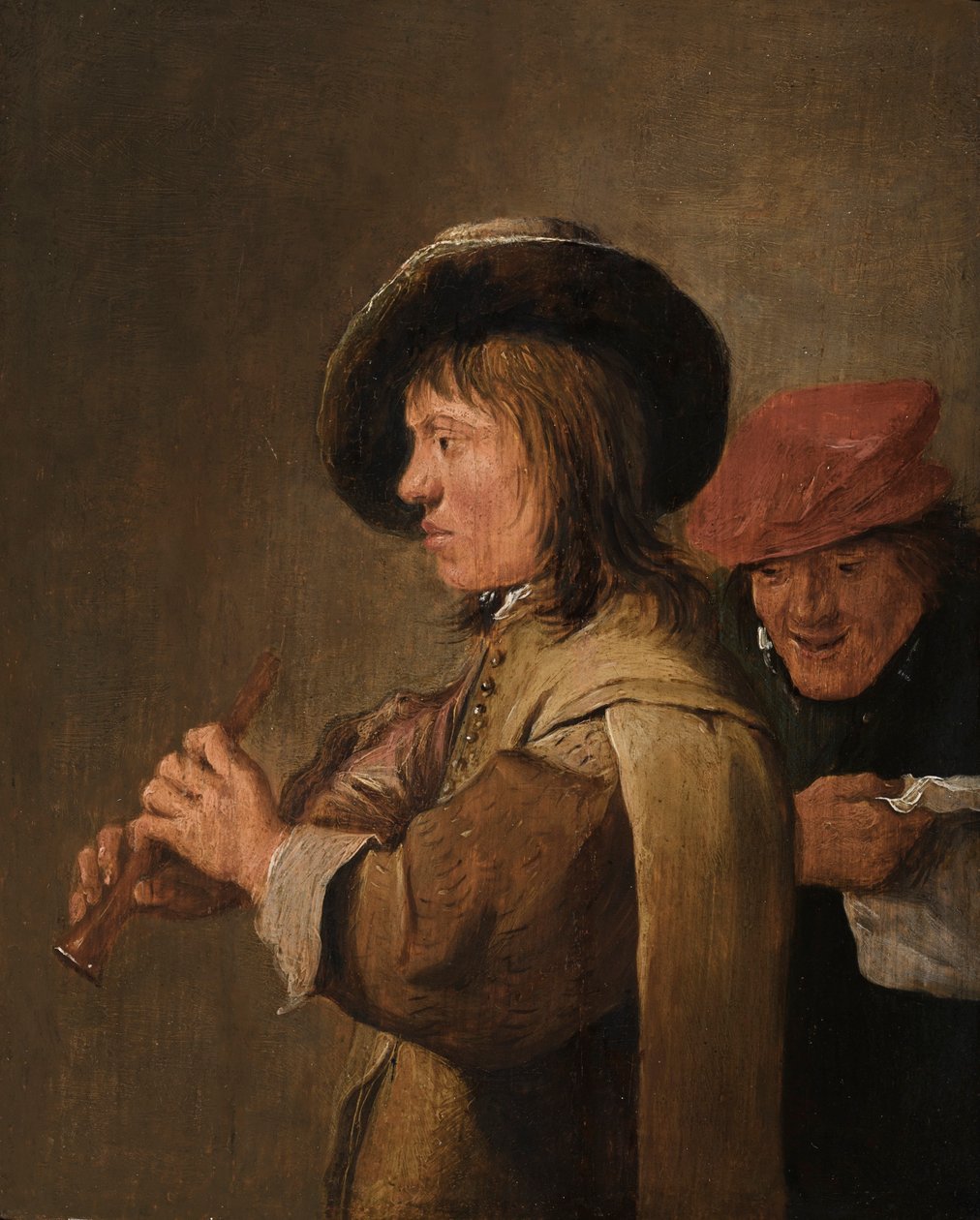 En flöjtspelare i profil av David Teniers the Younger
