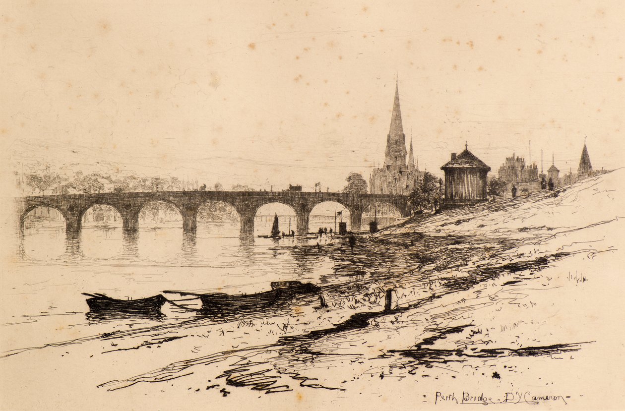 Perth Bridge (etsning) av David Young Cameron