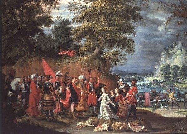 Abigails erbjudande av David the Elder Teniers