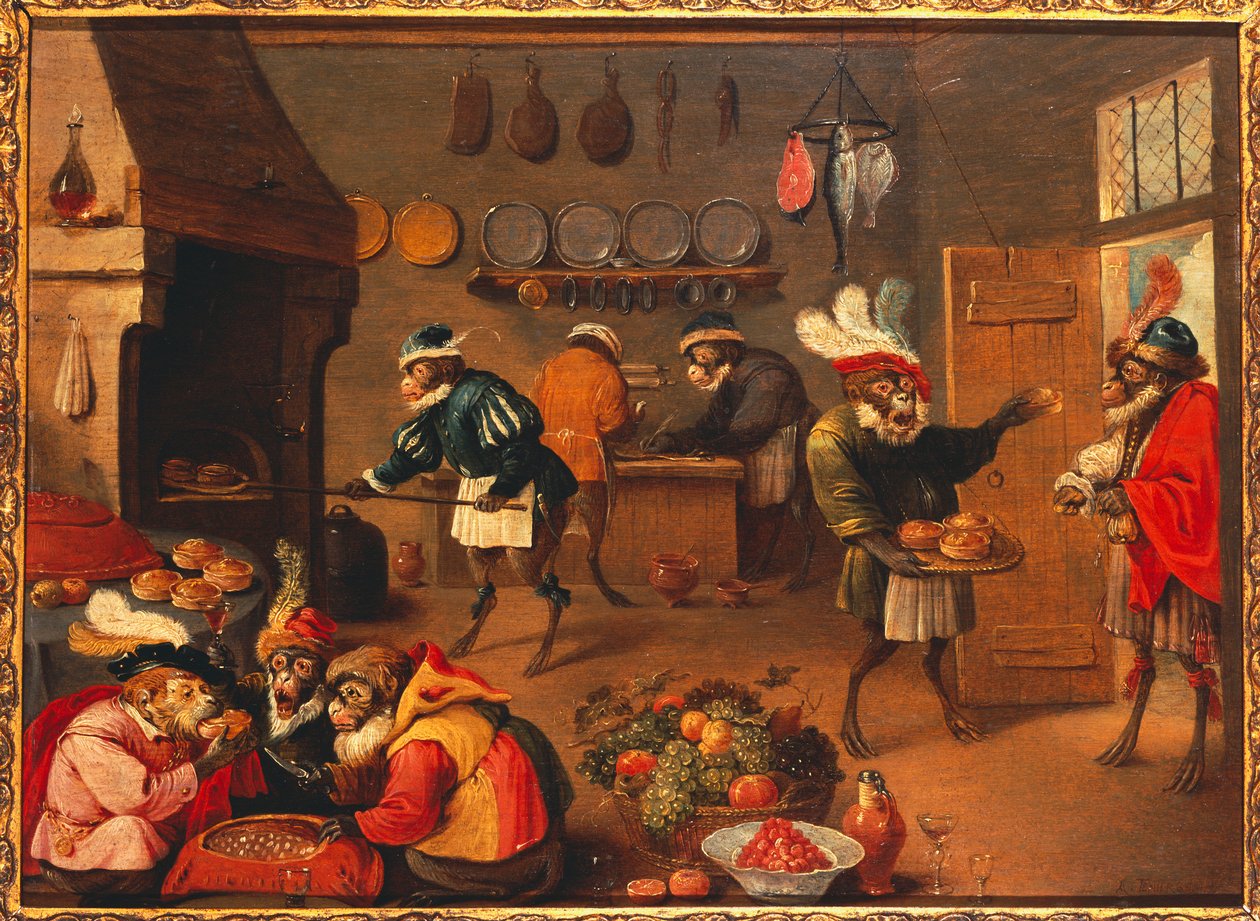 Apen lagar mat av David the Younger Tenier