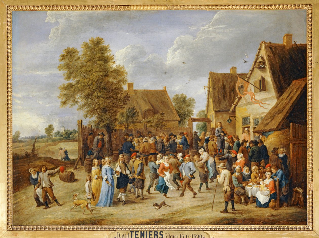 Byfest med aristokratiskt par ... av David the Younger Teniers