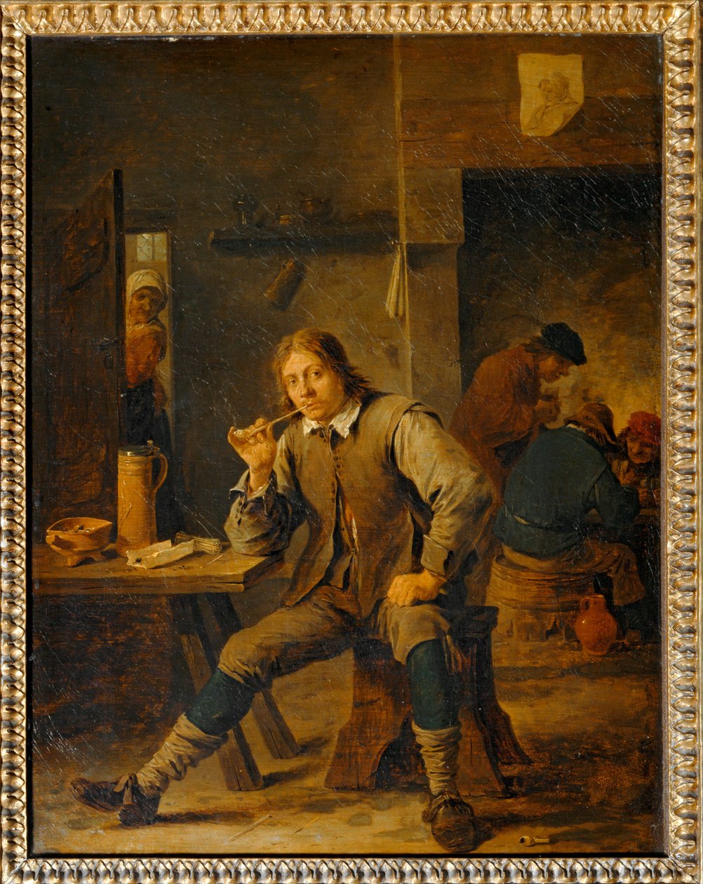 Rökare lutar sig mot ett bord... av David the Younger Teniers