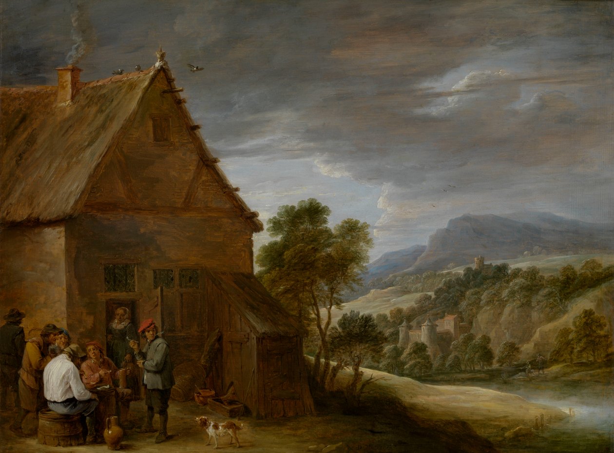 Tavern Scene (olja på panel) av David Teniers the Younger