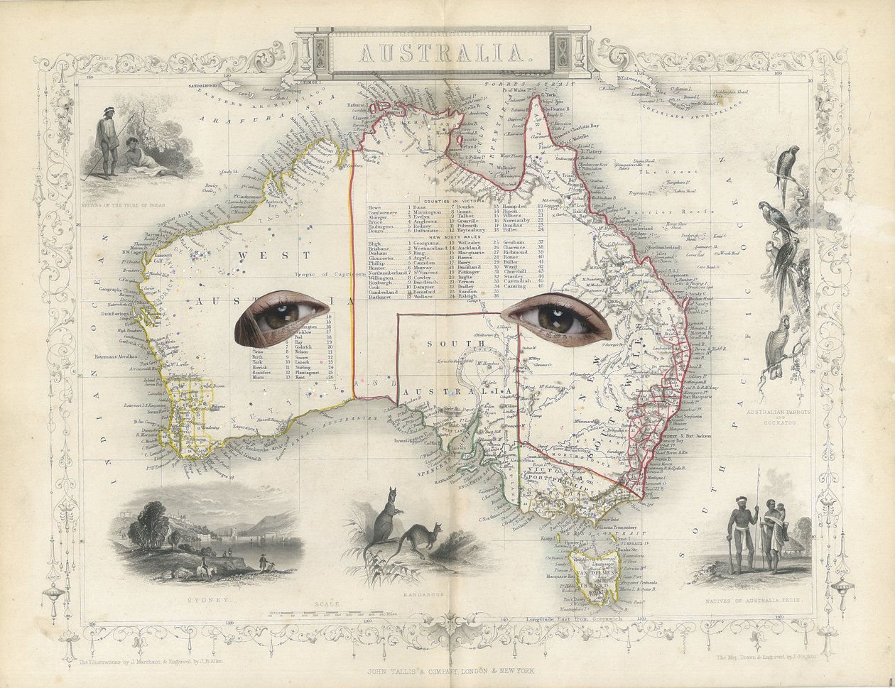 Colonial – Australien, 2017 (pappersklippt collage) av Deirdre Kelly