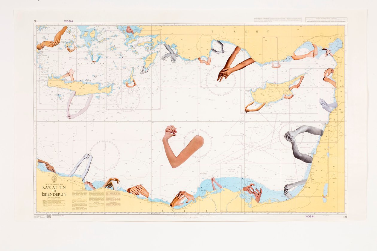 Protected Waters, 2016 (collage på sjökortet) av Deirdre Kelly