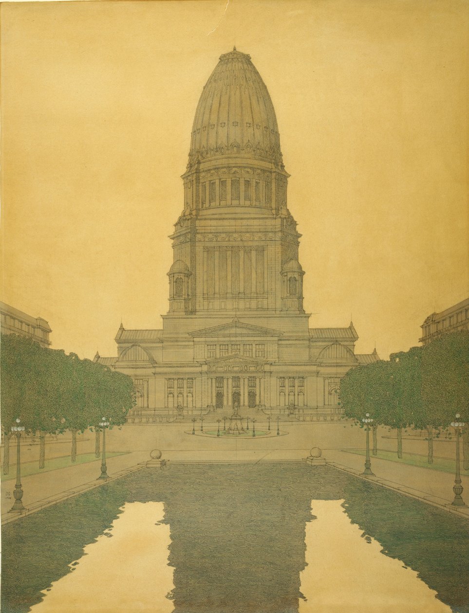 Plan för Chicago- Civic Center av Jules Guerin