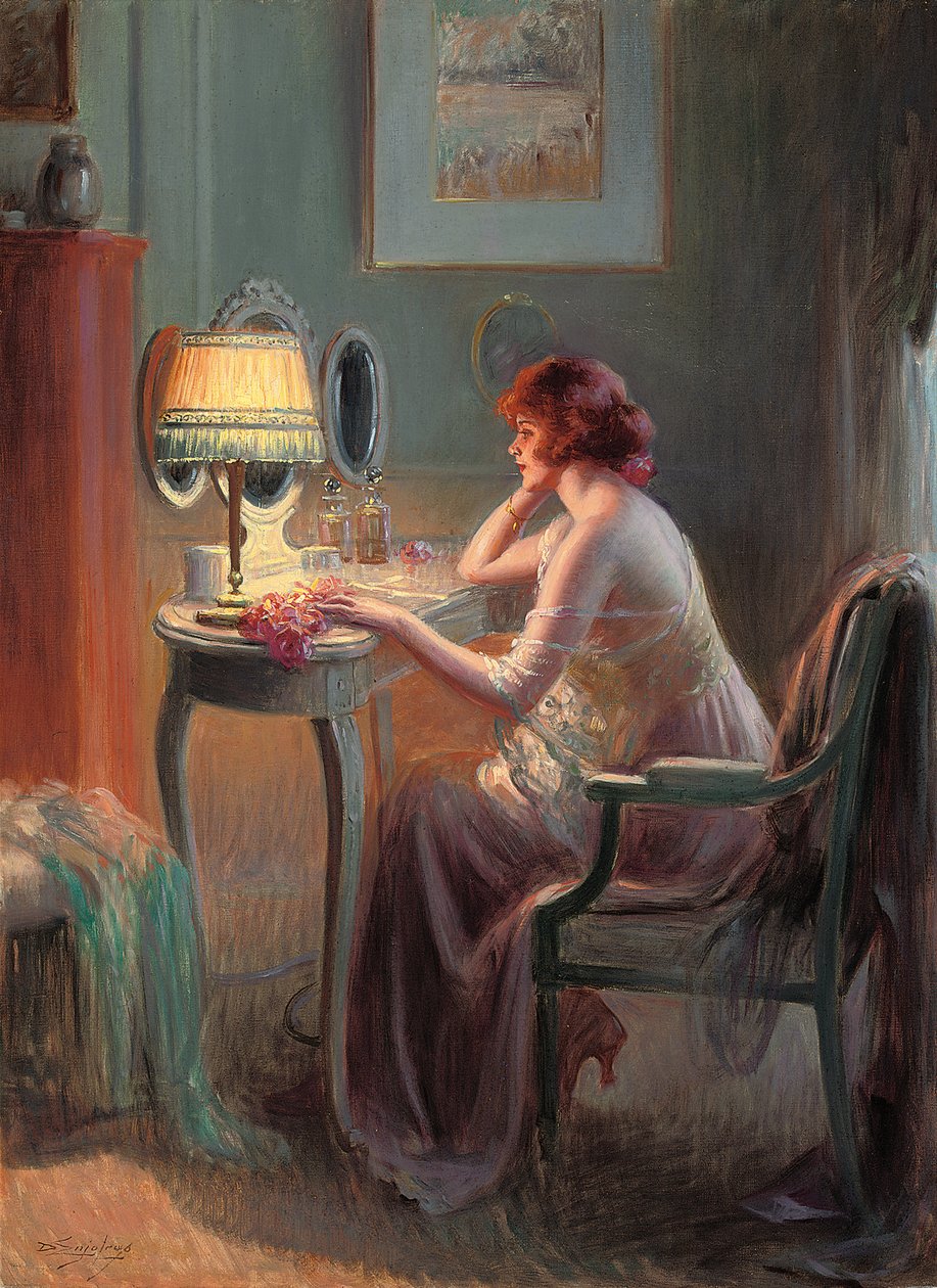 Reflections by Lamplight (olja på duk) av Delphin Enjolras