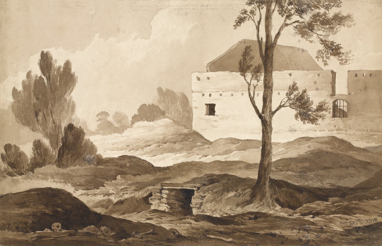 "Nr 9 Farme du Gourman från höger", 1815 (wc och penna på papper) av Denis Dighton