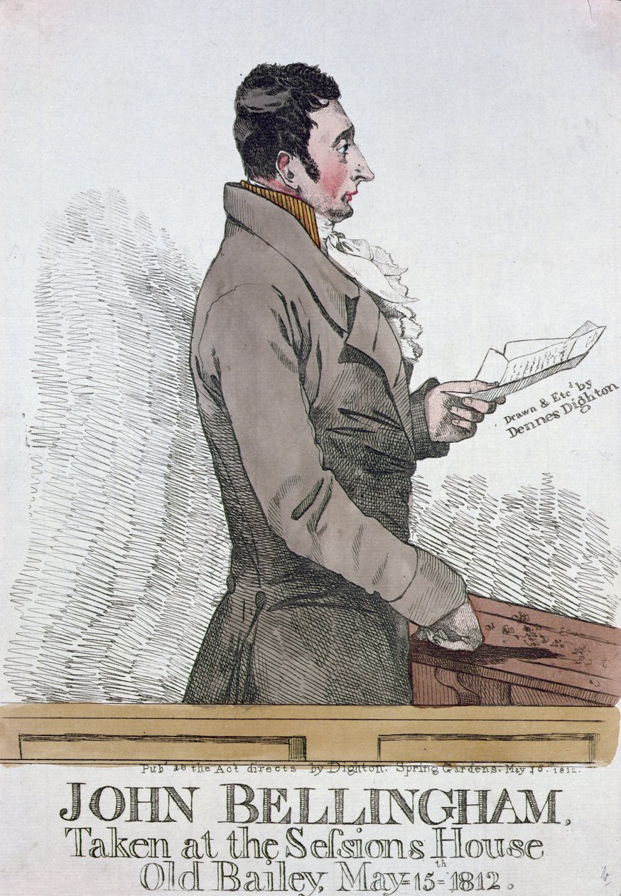 Porträtt av John Bellingham (1770-1812) 1812 (färgad etsning) av Denis Dighton
