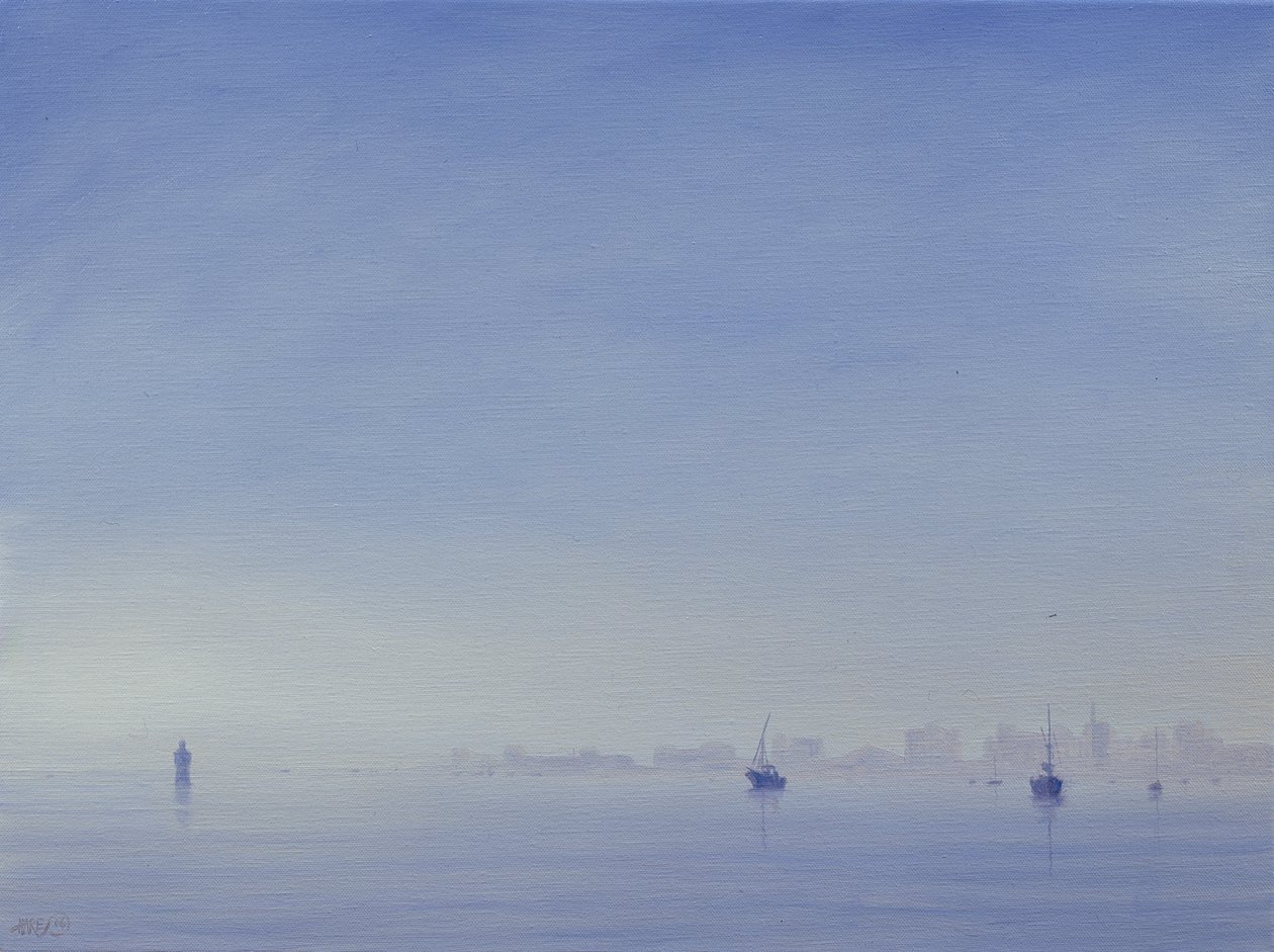 Mumbai Harbor (olja på duk) av Derek Hare