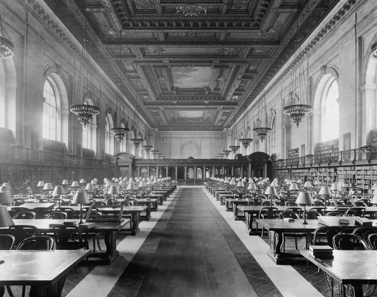 Huvudläsesalen, New York Public Library, c.1910-20 av Detroit Publishing Co.