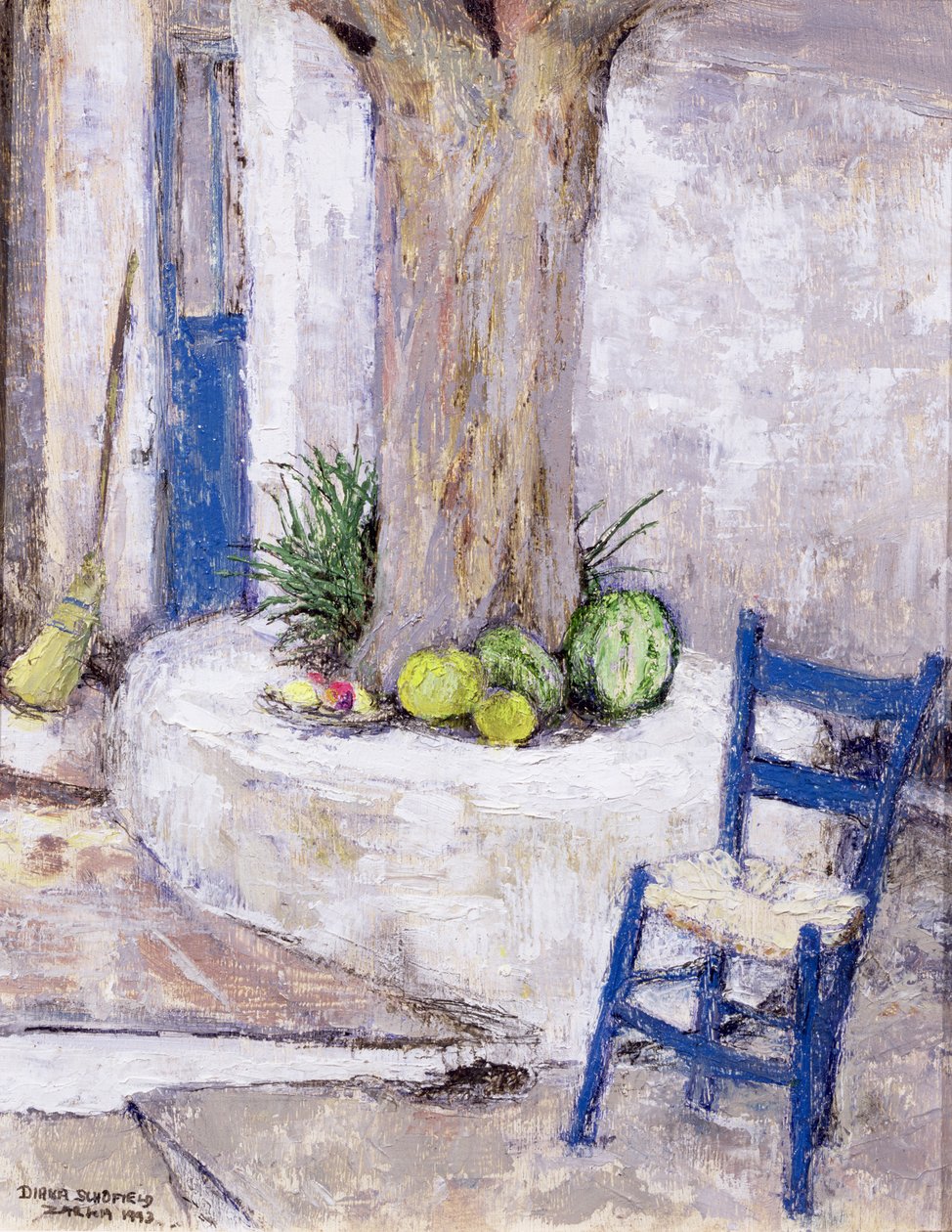 Blue Chair by the Tree, 1993 (bräda) av Diana Schofield