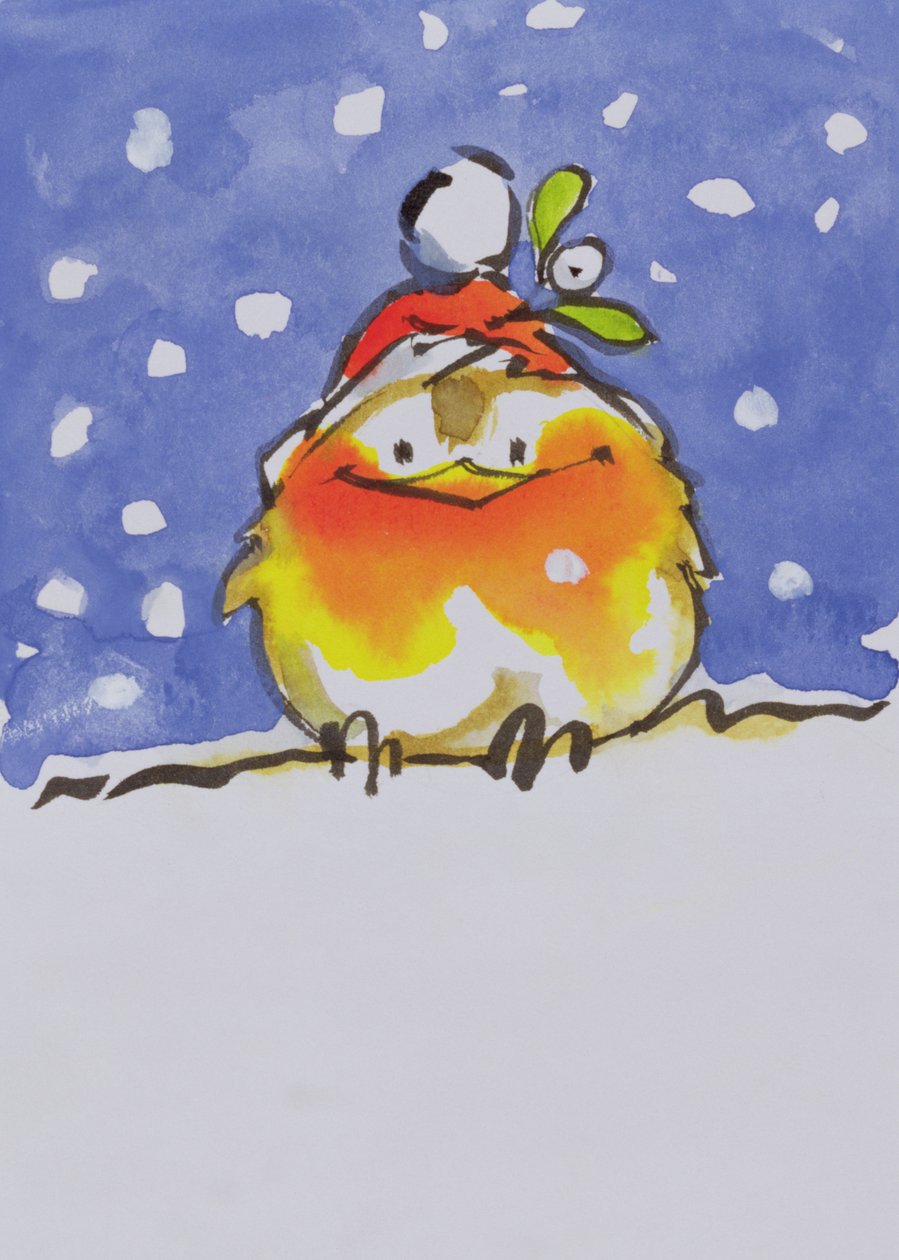 Christmas Robin (wc och bläck på papper) av Diane Matthes