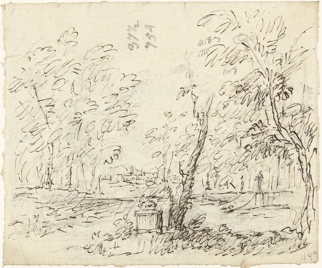 Trädgård med trappor med statyer av Dionys van Nijmegen (possibly)