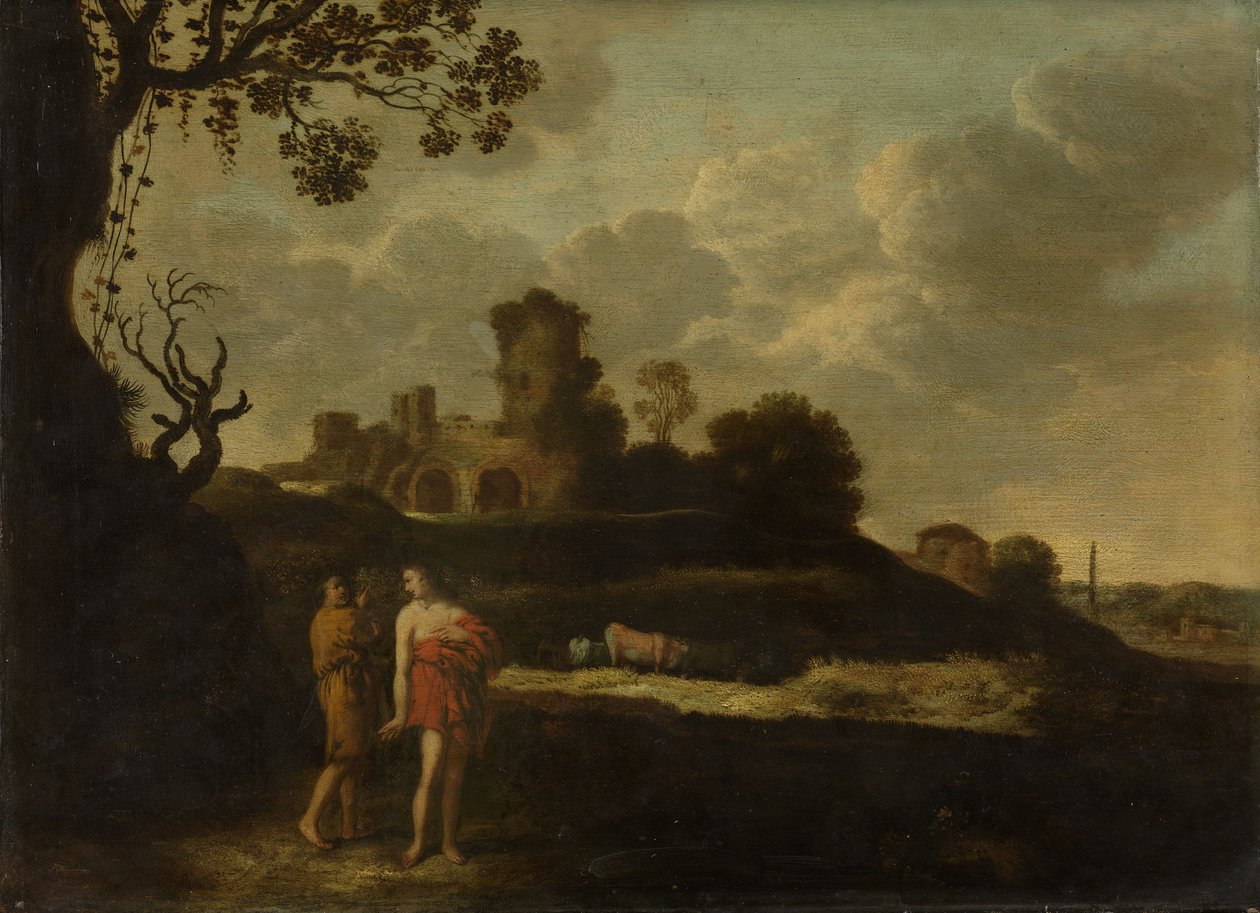 Arcadian Landscape with Shepherds and Cows av Dirck Dalens the Elder
