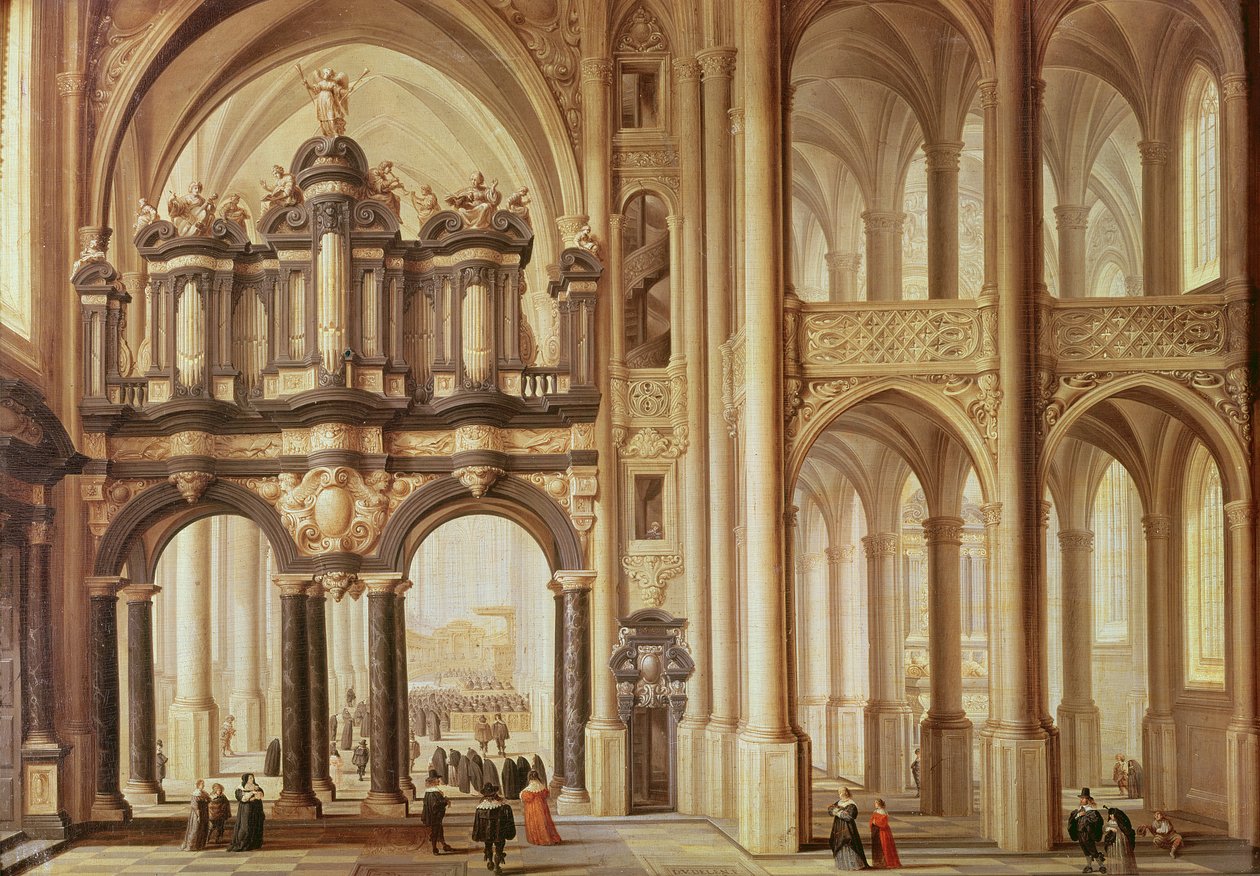 Interiör av en kyrka av Dirck van Delen