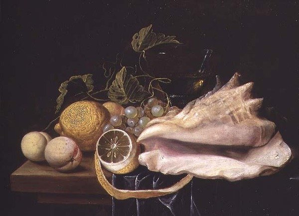 Stilleben med Strombus Shell och Fruit av Dirck Sauts
