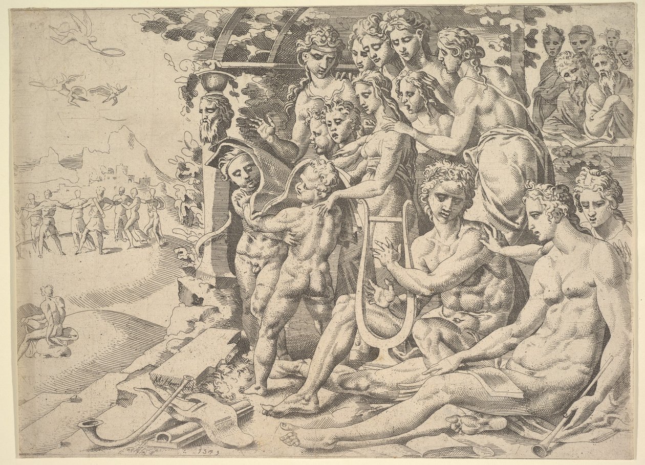 Apollon och muserna, 1549. av Dirck Volkertsen Coornhert