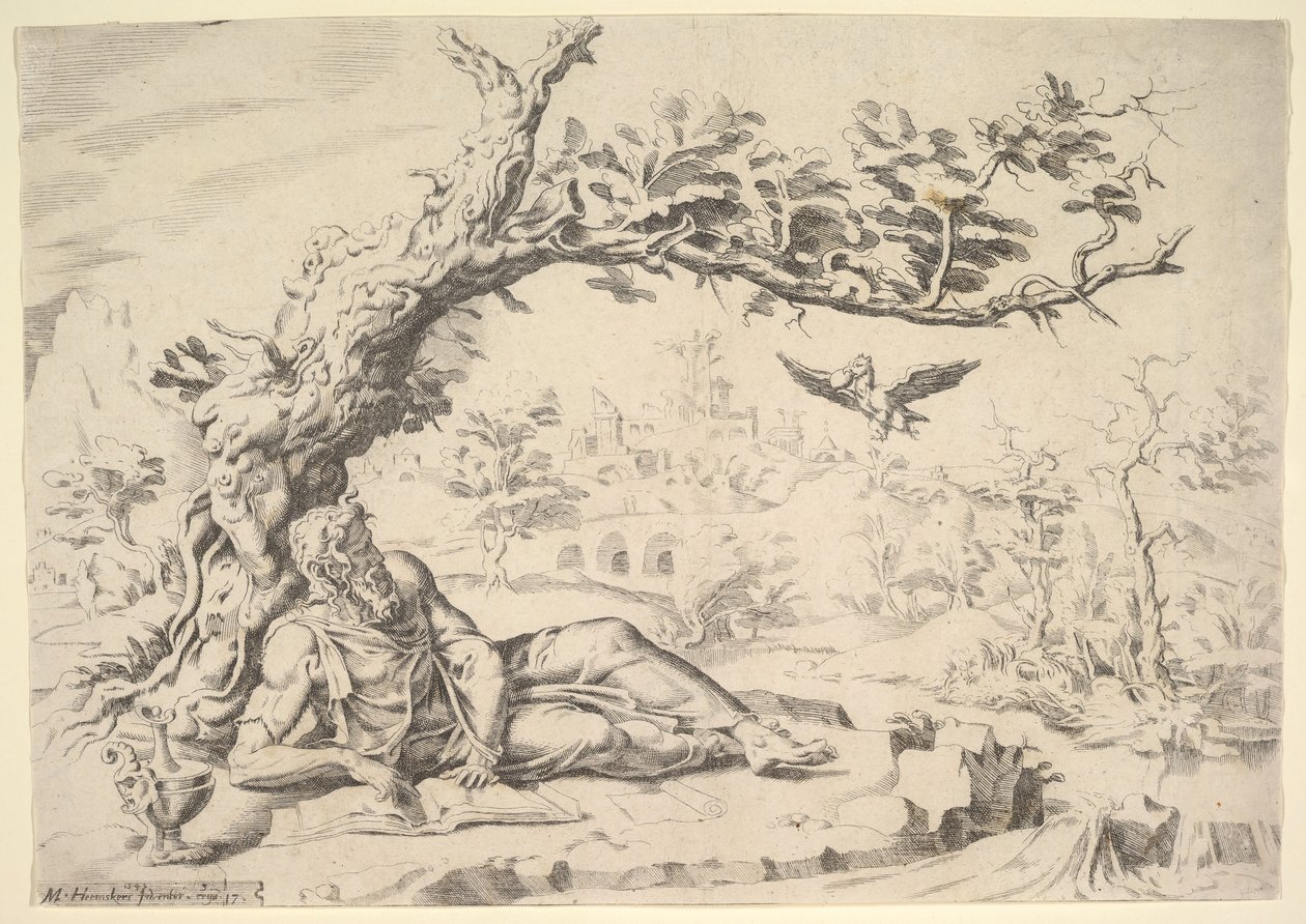 Elia Matad av Ravens, 1549. av Dirck Volkertsen Coornhert