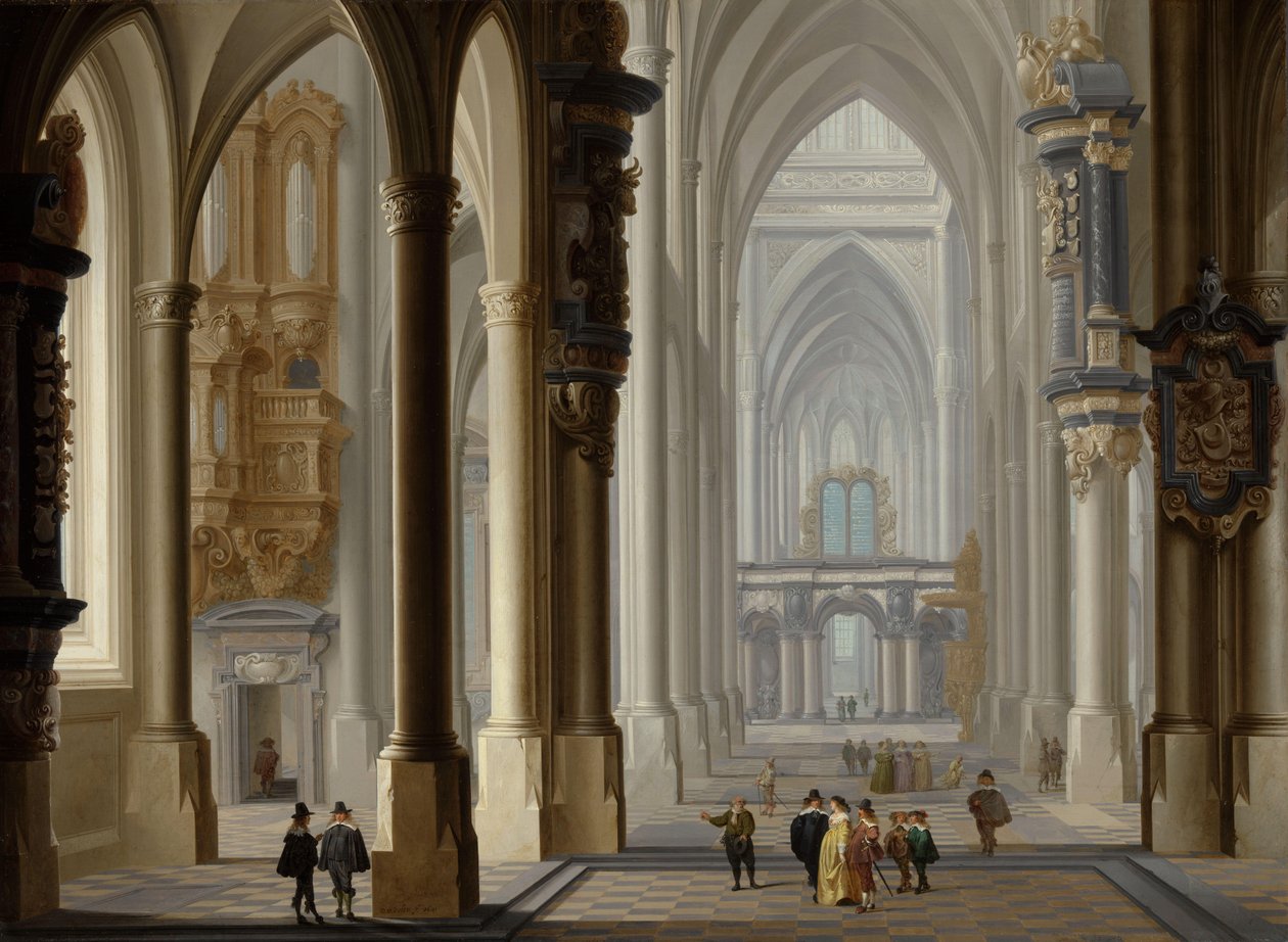 Interiör av en gotisk kyrka av Dirck van Delen