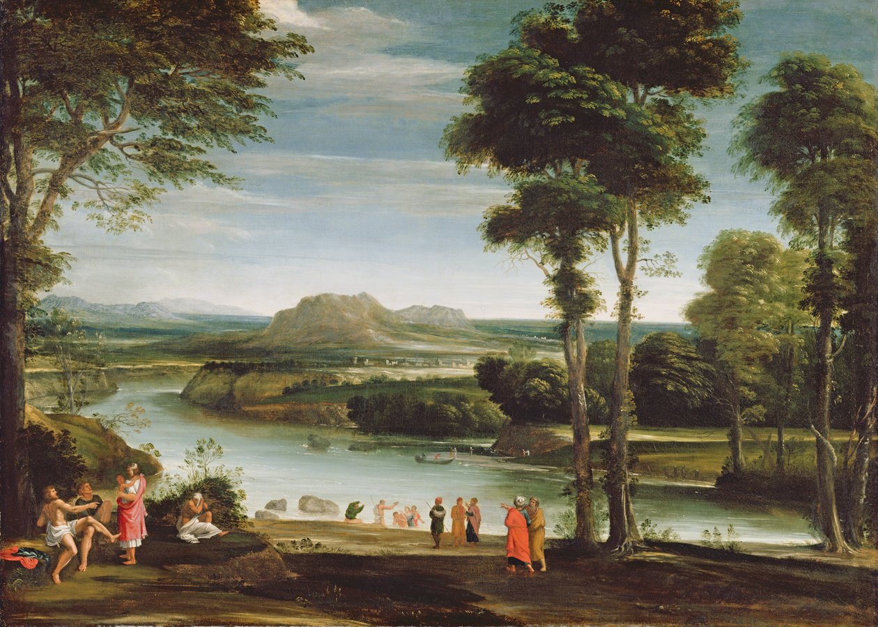 Landskap med Johannes dop, c.1610-20 av Domenichino