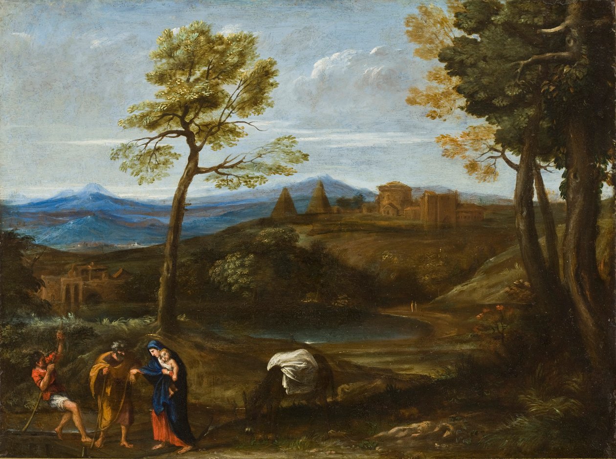 Landskap med flykten till Egypten, ca 1605 (olja på koppar) av Domenichino