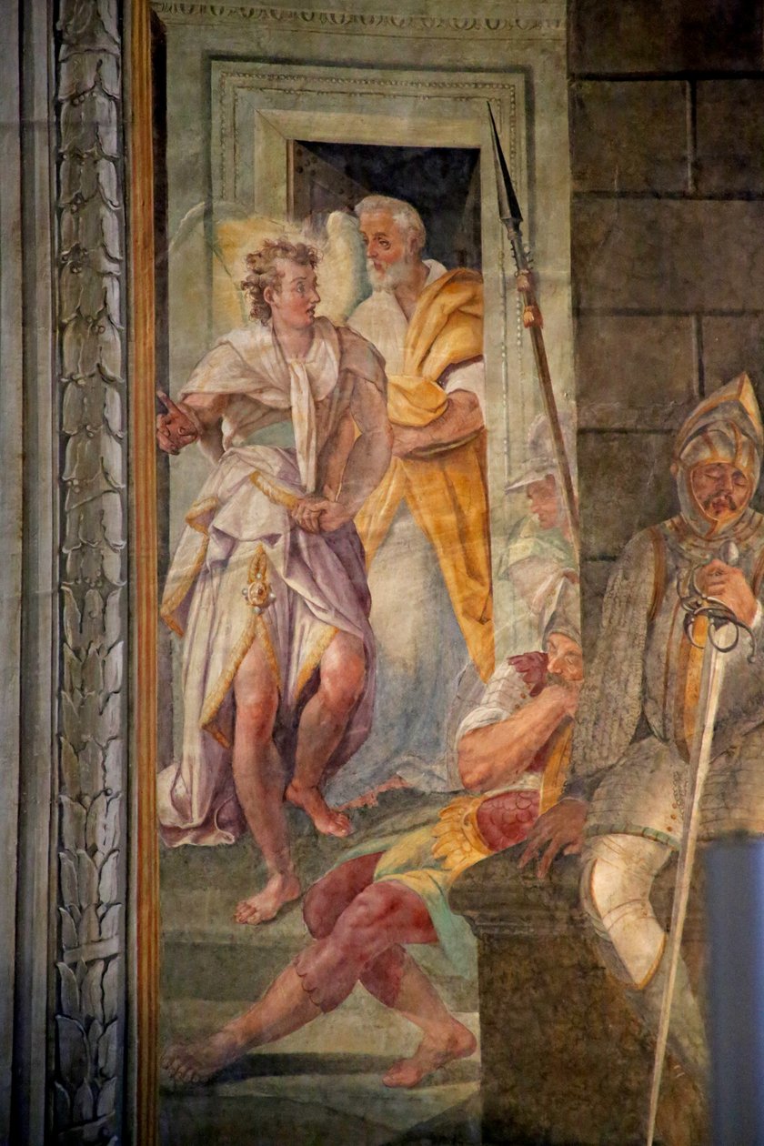 St Peter flyr från fängelset med en ängel, 1604 av Domenichino
