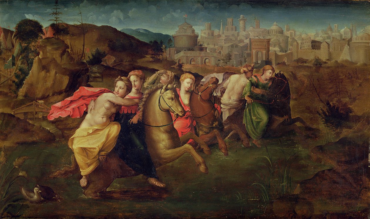Cloelia and the Virgins flying from the Field of Porsenna, c.1530-35 av Domenico di Pace Beccafumi  