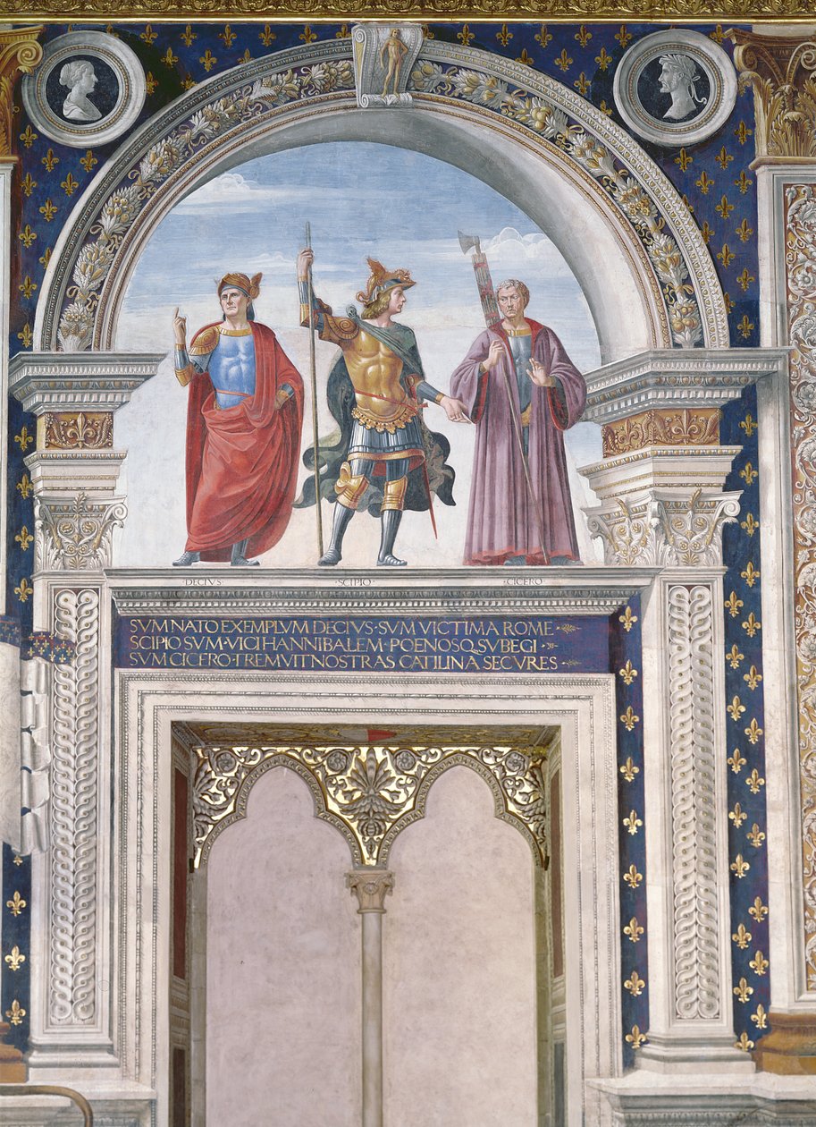 Decio Mure, Scipio (ca 235-183 f.Kr.) och Cicero (106-43 f.Kr.) detalj från fresken i Sala dei Gigli, ca 1470. av Domenico Ghirlandaio
