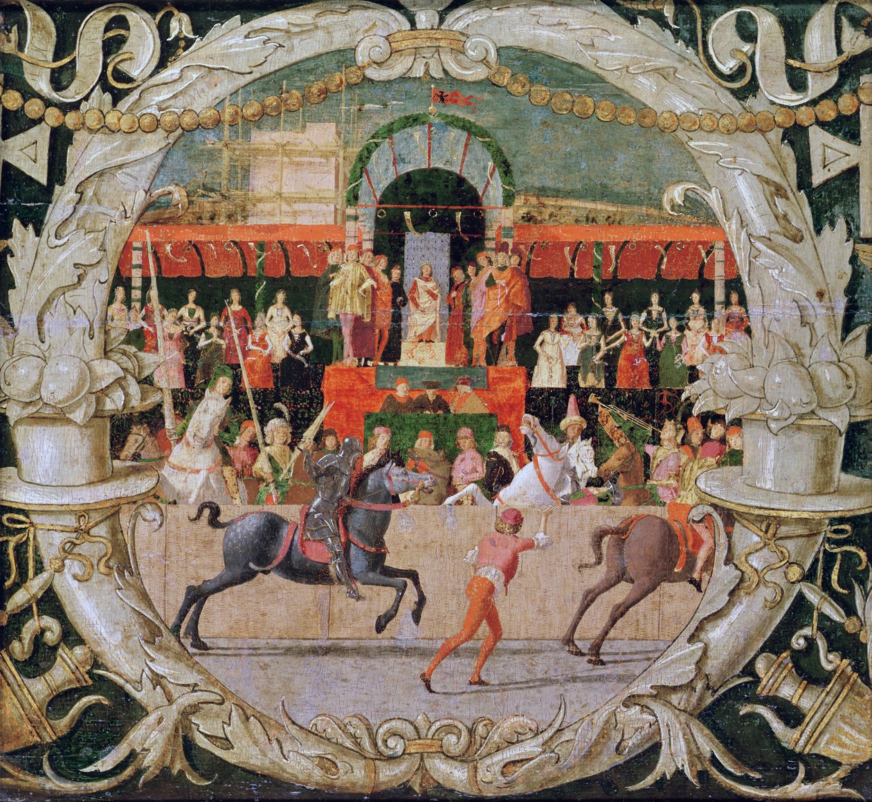 The Rape of the Sabines (före signalen) c.1490 (tempera på panelen) av Domenico Morone