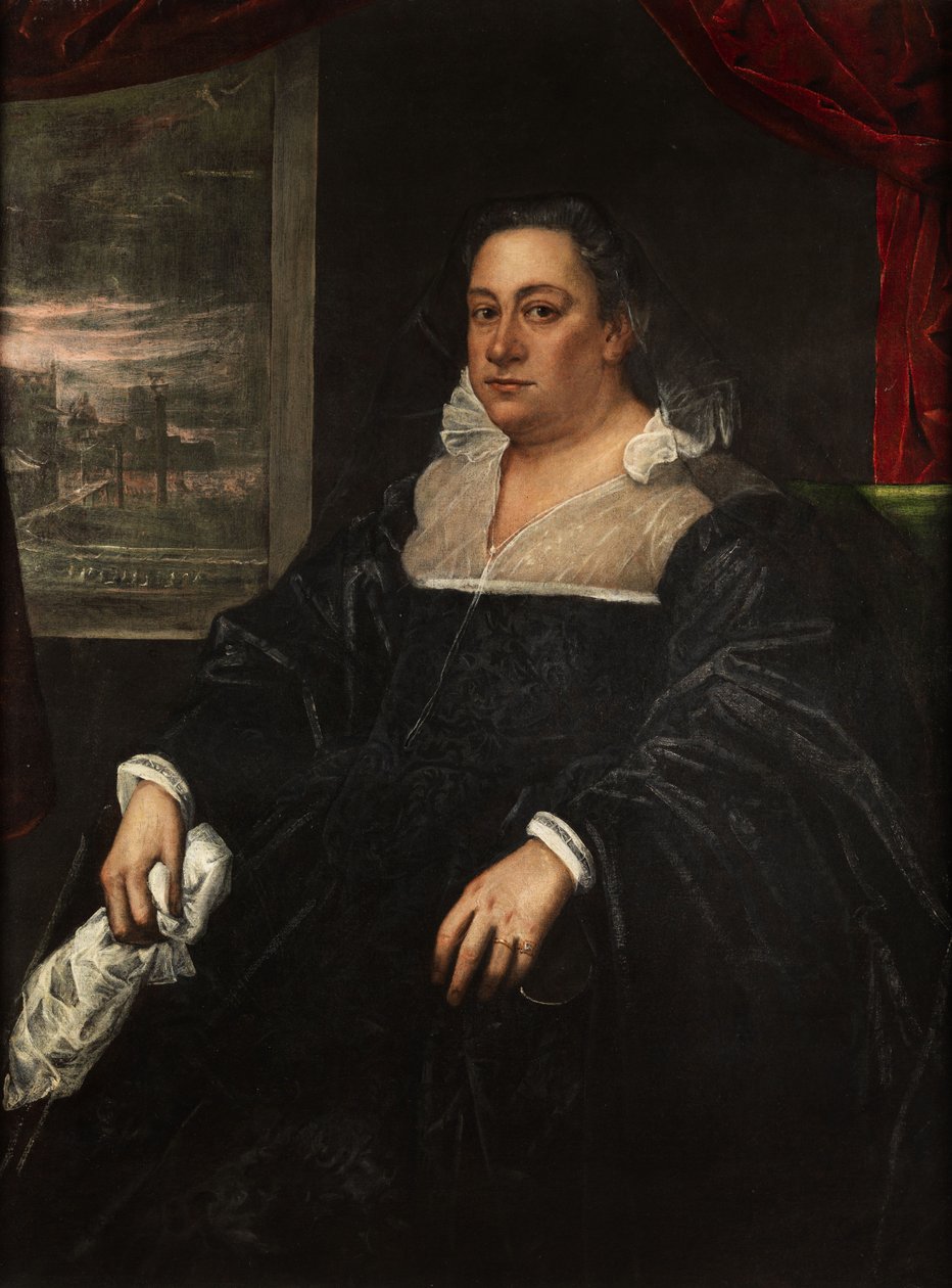 Porträt einer Dogaressa (Gemahlin eines venezianischen Dogen) av Domenico Robusti Tintoretto
